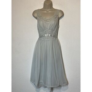 Vtg 60s Vanity Fair Blue Chiffon Empire Waist Nightgown M Dainty Fairy Coquette